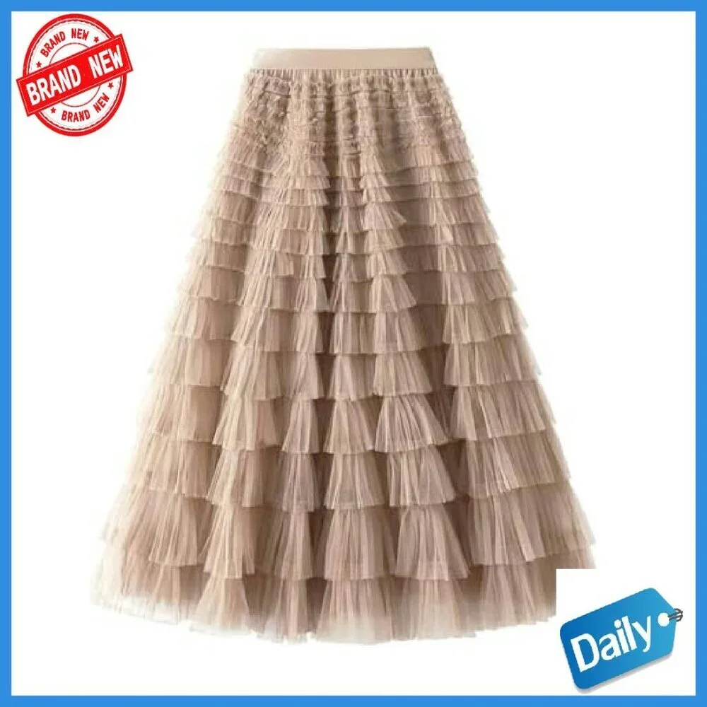 Girls Long Tulle Tutu Skirt A-Line Layered Ruffle Tiered Maxi Petticoat